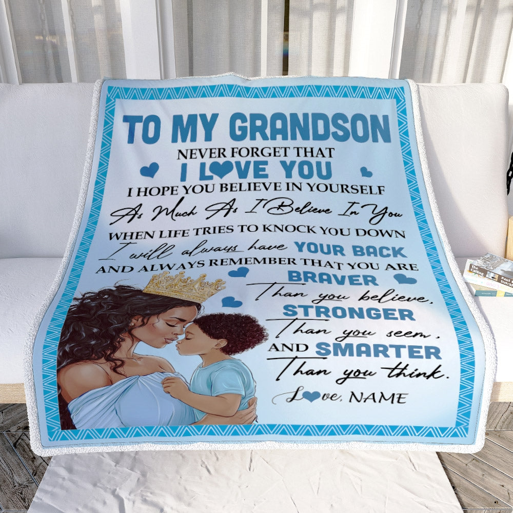 Personalized To My Grandson Blanket From Grandma African Black Women Never Forget That I Love You Grandson Birthday Christmas Customized Fleece Throw