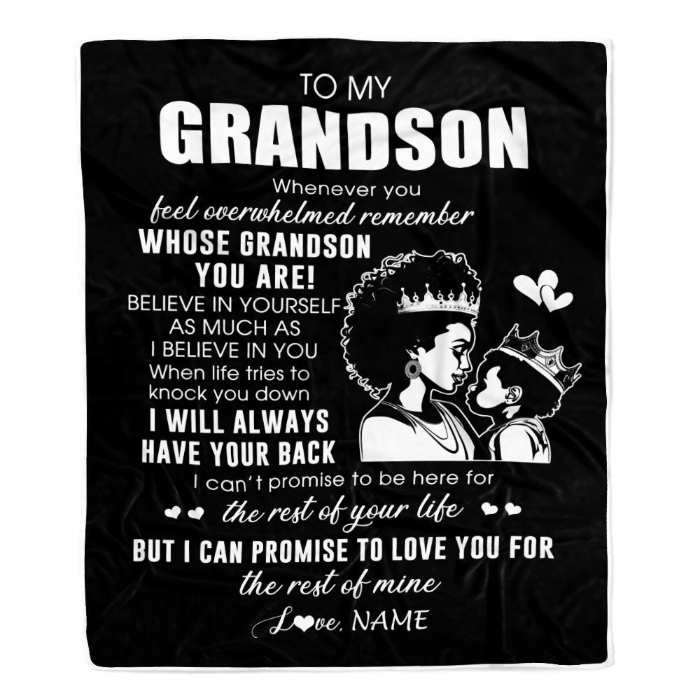 Personalized To My Grandson Blanket From Grandma African Woman Whenever You Feel Overwhelmed Grandson Birthday Christmas Customized Fleece Throw Blanket | siriusteestore