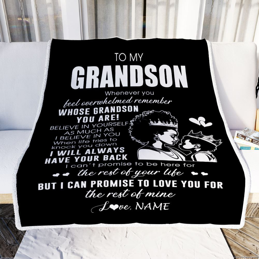 Personalized To My Grandson Blanket From Grandma African Woman Whenever You Feel Overwhelmed Grandson Birthday Christmas Customized Fleece Throw Blanket | siriusteestore