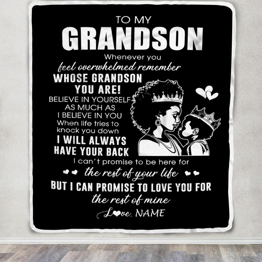 Personalized To My Grandson Blanket From Grandma African Woman Whenever You Feel Overwhelmed Grandson Birthday Christmas Customized Fleece Throw Blanket | siriusteestore