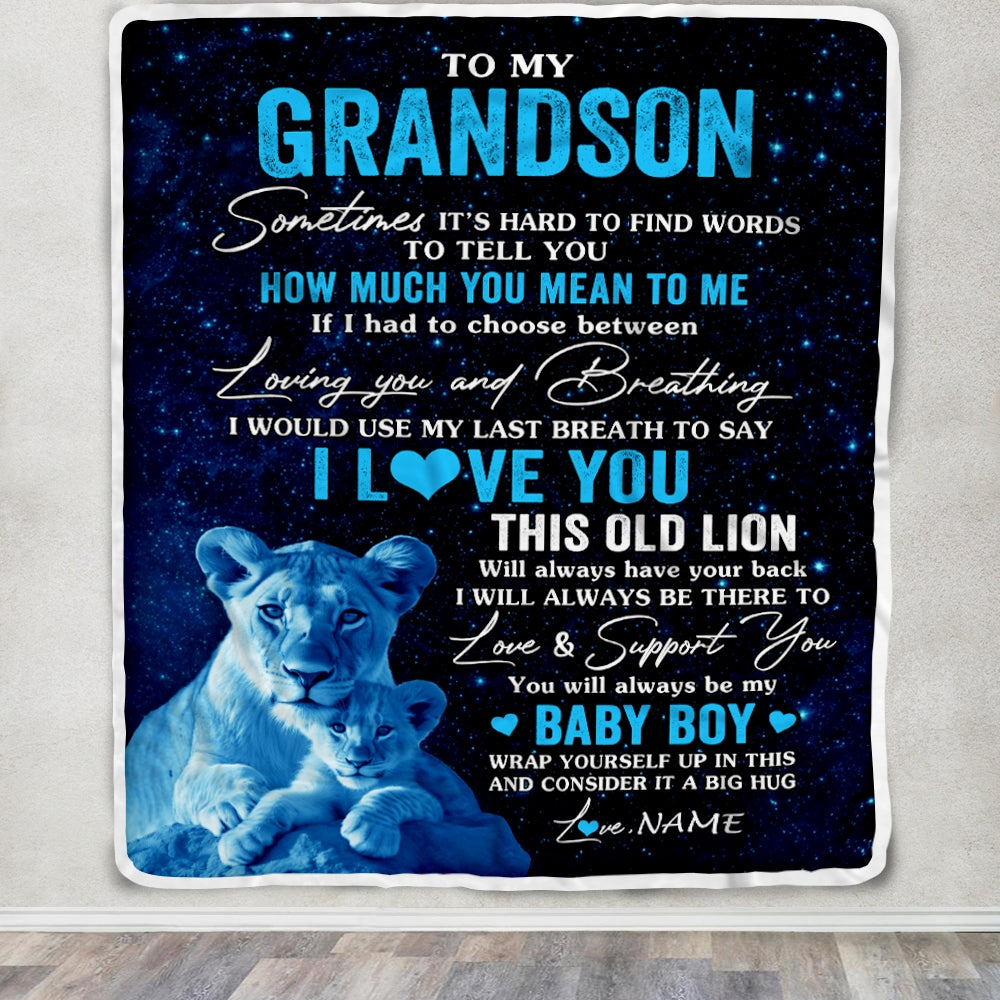 Personalized To My Grandson Blanket From Grandma Gigi I Love You This Old Lion Grandson Birthday Graduation Christmas Customized Fleece Throw Blanket | siriusteestore