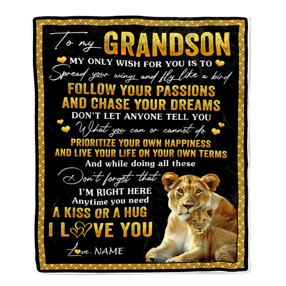 Personalized To My Grandson Blanket From Grandma Gigi Lion My Only Wish For You Grandson Birthday Graduation Christmas Customized Fleece Throw Blanket | siriusteestore