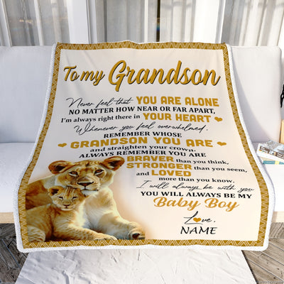 Personalized To My Grandson Blanket From Grandma Gigi Lion Never Feel That You Are Alone Great Grandson Birthday Christmas Bed Quilt Fleece Throw Blanket | siriusteestore