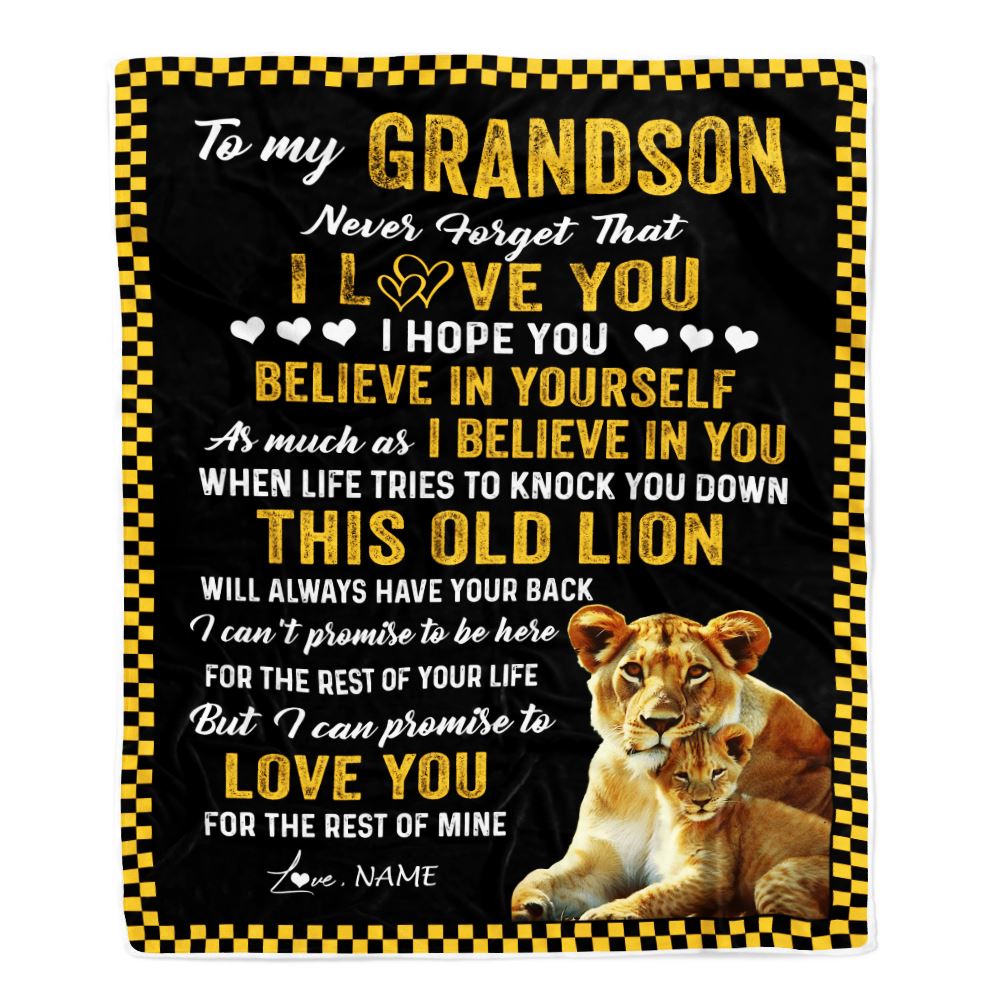 Personalized To My Grandson Blanket From Grandma Gigi This Old Lion Love You Grandson Birthday Graduation Christmas Customized Fleece Throw Blanket | siriusteestore