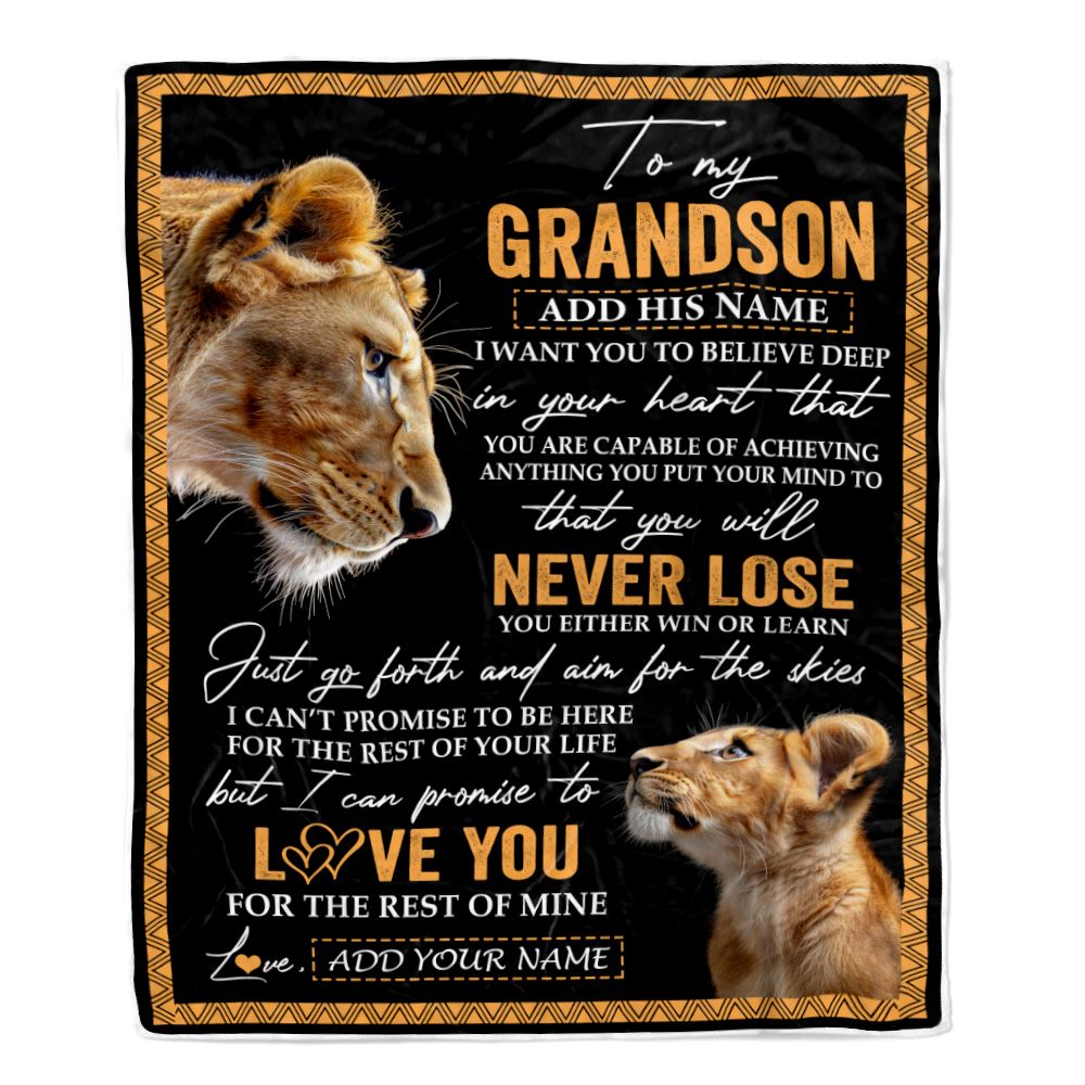 Personalized To My Grandson Blanket From Grandma Gigi You Will Never Lose Lion Grandson Birthday Gifts Graduation Christmas Customized Fleece Throw Blanket | siriusteestore
