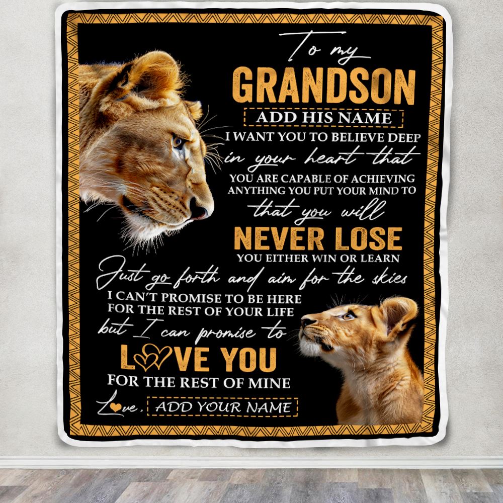 Personalized To My Grandson Blanket From Grandma Gigi You Will Never Lose Lion Grandson Birthday Gifts Graduation Christmas Customized Fleece Throw Blanket | siriusteestore