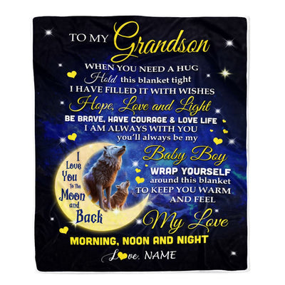 Personalized To My Grandson Blanket From Grandma Grandpa Gigi I Am Always With You Wolf Grandson Birthday Graduation Christmas Customized Fleece Throw Blanket | siriusteestore