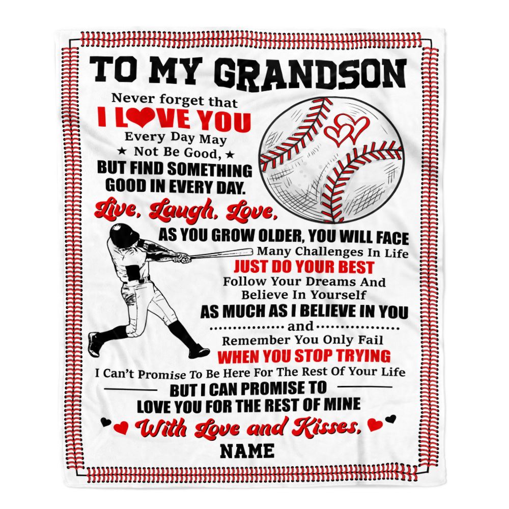 Personalized To My Grandson Blanket From Grandma Grandpa Gigi I Believe In You Baseball Grandson Birthday Graduation Christmas Customized Fleece Throw Blanket | siriusteestore