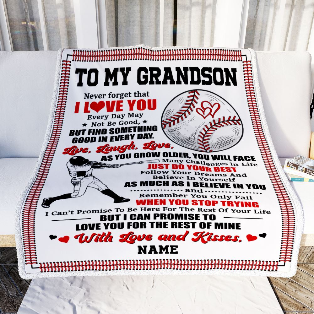 Personalized To My Grandson Blanket From Grandma Grandpa Gigi I Believe In You Baseball Grandson Birthday Graduation Christmas Customized Fleece Throw