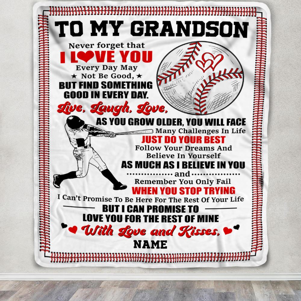 Personalized To My Grandson Blanket From Grandma Grandpa Gigi I Believe In You Baseball Grandson Birthday Graduation Christmas Customized Fleece Throw Blanket | siriusteestore