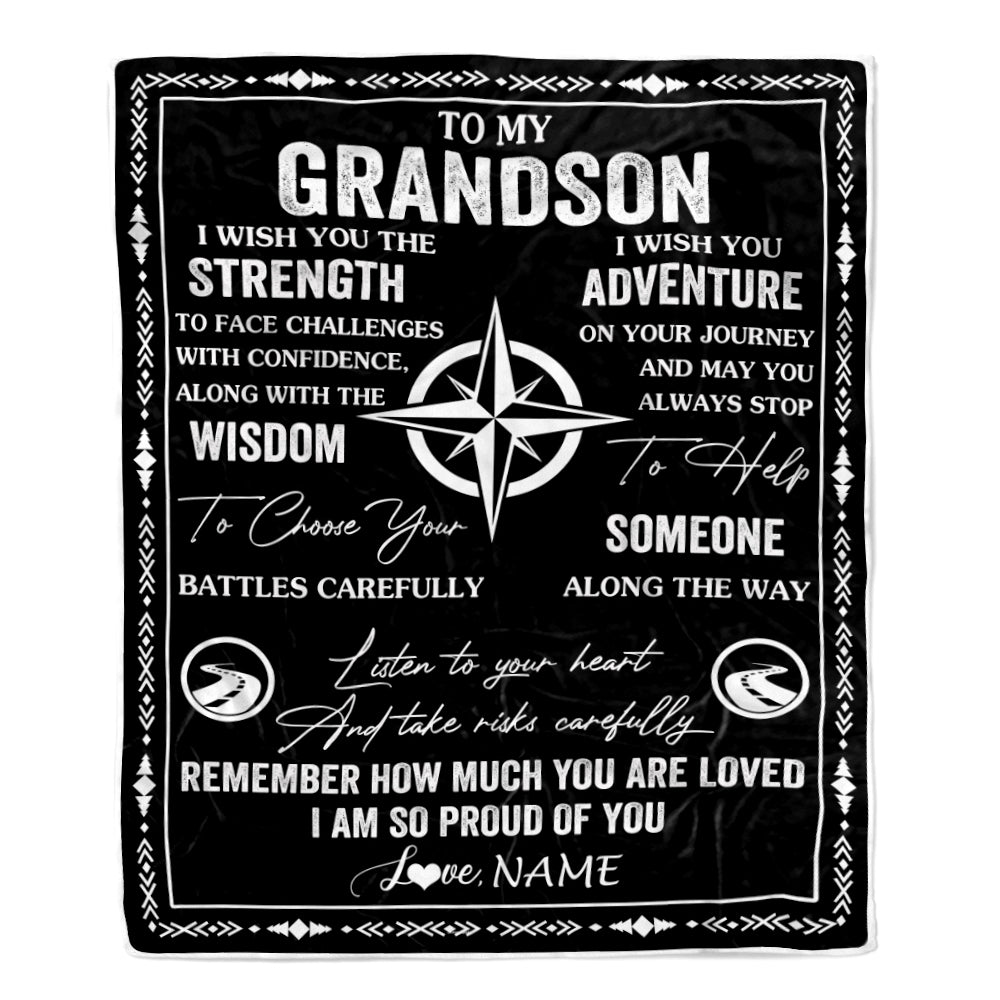 Personalized To My Grandson Blanket From Grandma Grandpa I Wish You The Strength Grandson Birthday Gifts Graduation Christmas Customized Fleece Throw Blanket | siriusteestore