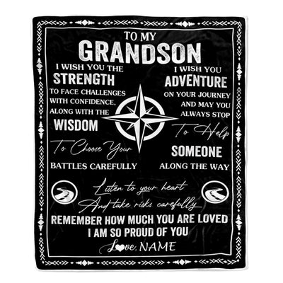 Personalized To My Grandson Blanket From Grandma Grandpa I Wish You The Strength Grandson Birthday Gifts Graduation Christmas Customized Fleece Throw Blanket | siriusteestore