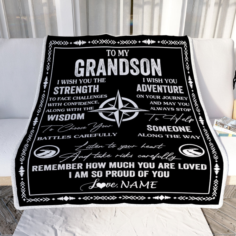 Personalized To My Grandson Blanket From Grandma Grandpa I Wish You The Strength Grandson Birthday Gifts Graduation Christmas Customized Fleece Throw Blanket | siriusteestore