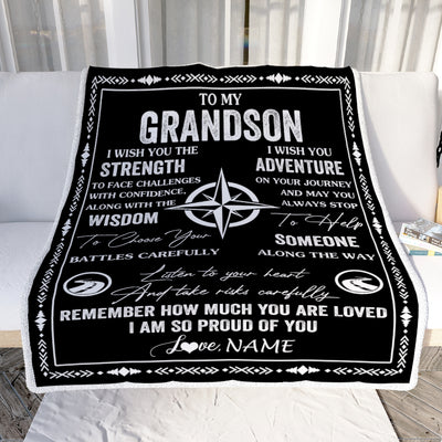 Personalized To My Grandson Blanket From Grandma Grandpa I Wish You The Strength Grandson Birthday Gifts Graduation Christmas Customized Fleece Throw Blanket | siriusteestore