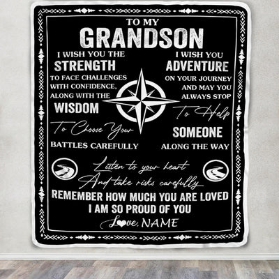 Personalized To My Grandson Blanket From Grandma Grandpa I Wish You The Strength Grandson Birthday Gifts Graduation Christmas Customized Fleece Throw Blanket | siriusteestore