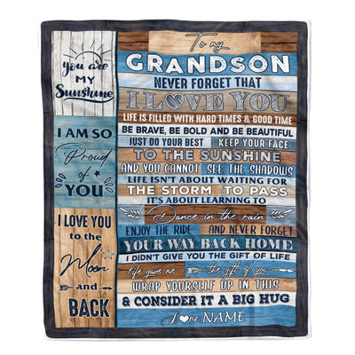Personalized To My Grandson Blanket From Grandma Grandpa Papa Never Forget That I Love You Wood Grandson Birthday Christmas Customized Fleece Throw Blanket | siriusteestore