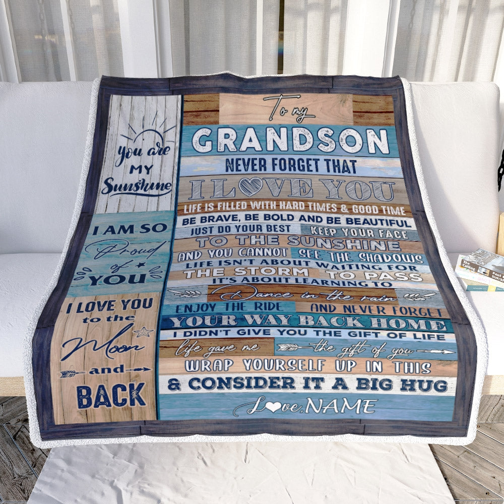 Personalized To My Grandson Blanket From Grandma Grandpa Papa Never Forget That I Love You Wood Grandson Birthday Christmas Customized Fleece Throw Blanket | siriusteestore