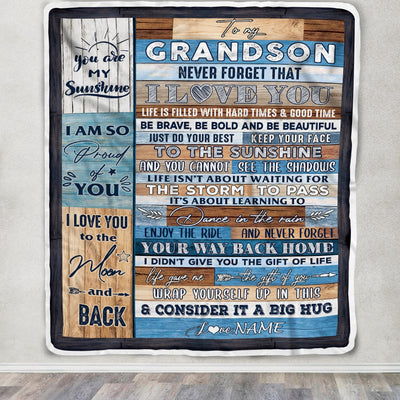 Personalized To My Grandson Blanket From Grandma Grandpa Papa Never Forget That I Love You Wood Grandson Birthday Christmas Customized Fleece Throw Blanket | siriusteestore