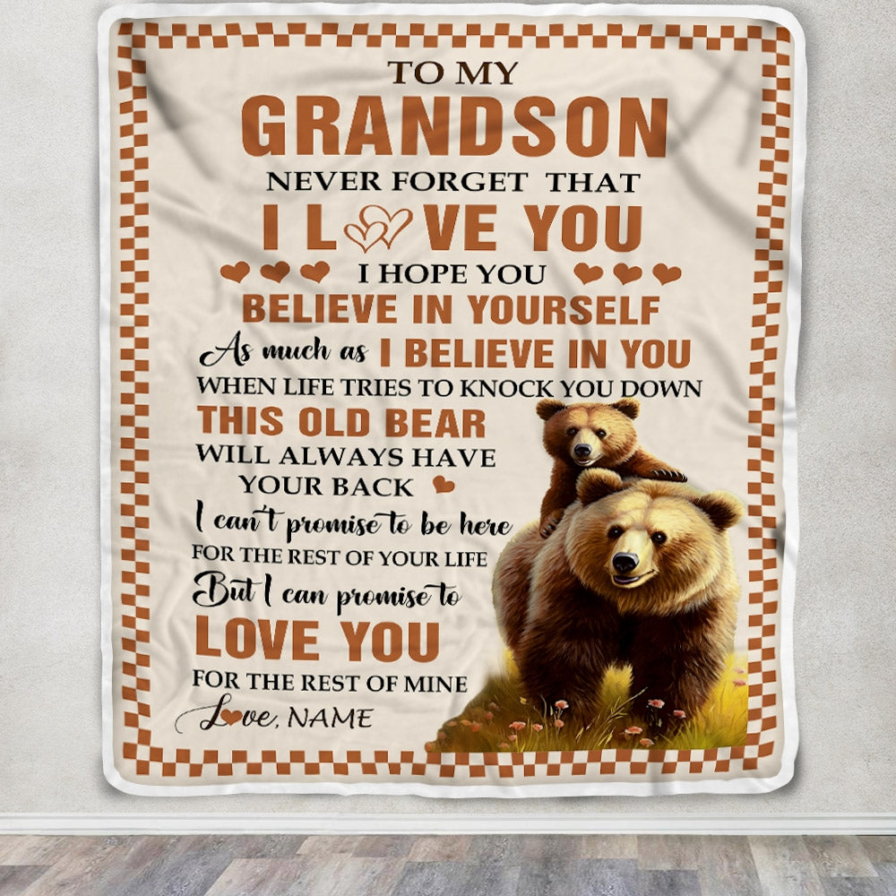 Personalized To My Grandson Blanket From Grandma Grandpa This Old Bear Love You Grandson Birthday Gifts Graduation Christmas Customized Fleece Throw Blanket | siriusteestore