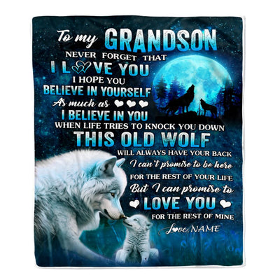 Personalized To My Grandson Blanket From Grandma Grandpa This Old Wolf Love Grandson Birthday Gifts Graduation Christmas Customized Bed Fleece Throw Blanket | siriusteestore