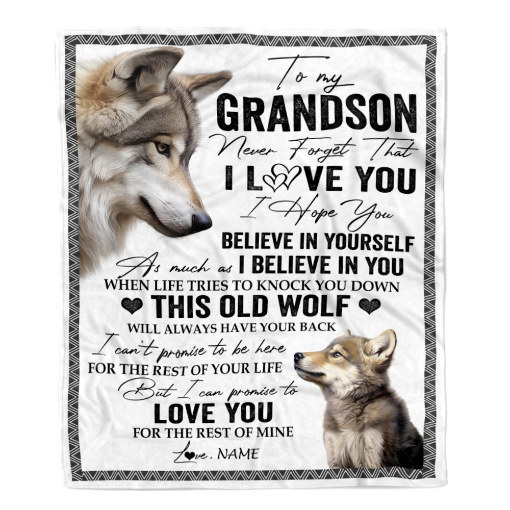 Personalized To My Grandson Blanket From Grandma Grandpa This Old Wolf Love You Grandson Birthday Graduation Christmas Customized Fleece Blanket | siriusteestore