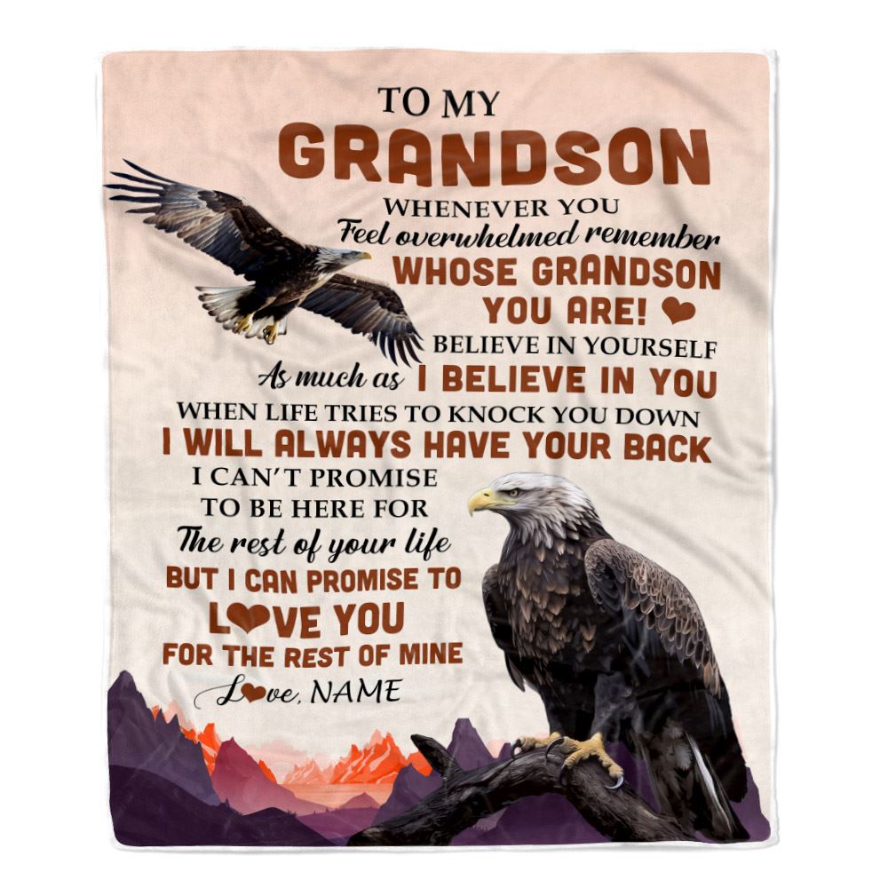Personalized To My Grandson Blanket From Grandma Grandpa Whenever You Feel Eagle Grandson Birthday Gifts Graduation Christmas Customized Fleece Throw Blanket | siriusteestore