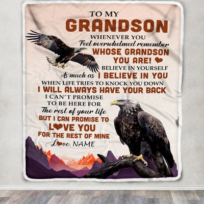 Personalized To My Grandson Blanket From Grandma Grandpa Whenever You Feel Eagle Grandson Birthday Gifts Graduation Christmas Customized Fleece Throw Blanket | siriusteestore