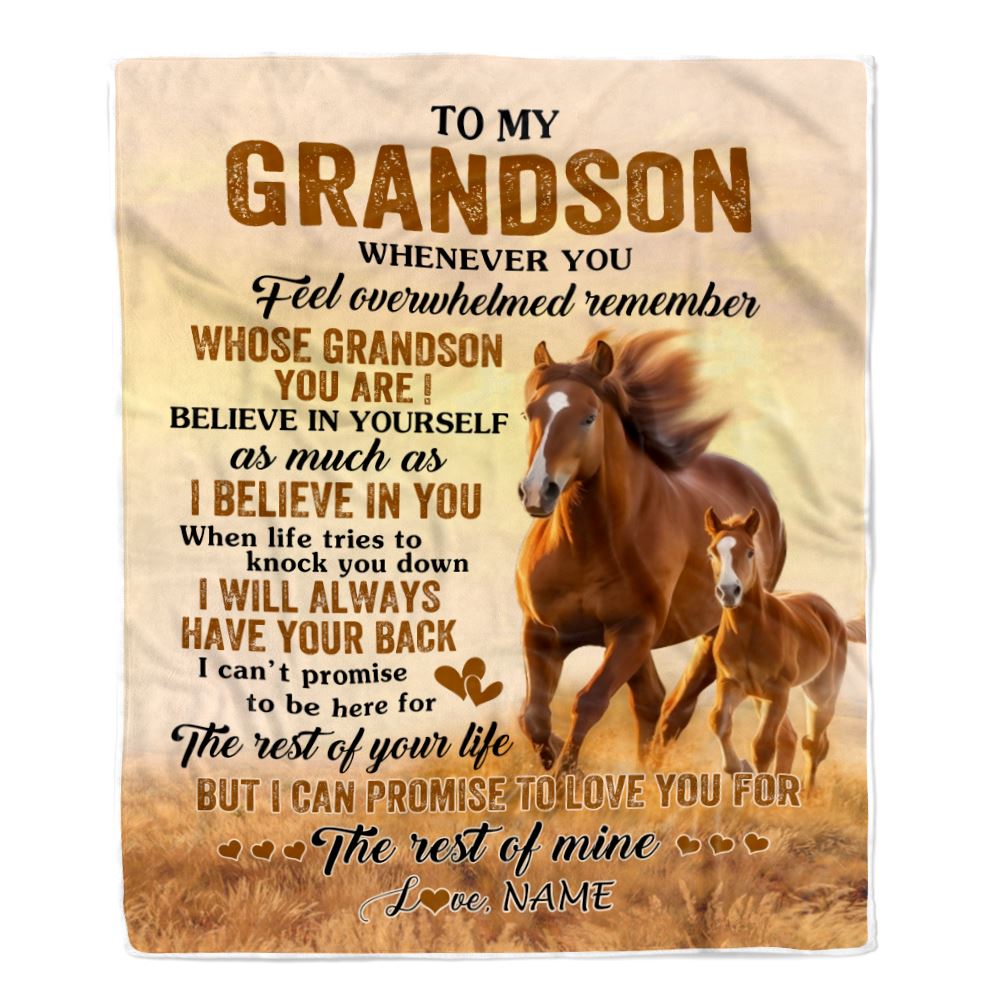 Personalized To My Grandson Blanket From Grandma Grandpa Whenever You Feel Horse Grandson Birthday Gifts Graduation Christmas Customized Fleece Throw Blanket | siriusteestore