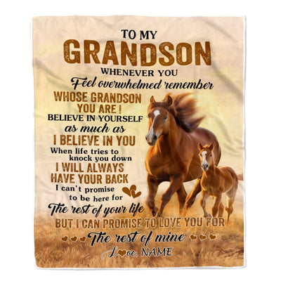 Personalized To My Grandson Blanket From Grandma Grandpa Whenever You Feel Horse Grandson Birthday Gifts Graduation Christmas Customized Fleece Throw Blanket | siriusteestore