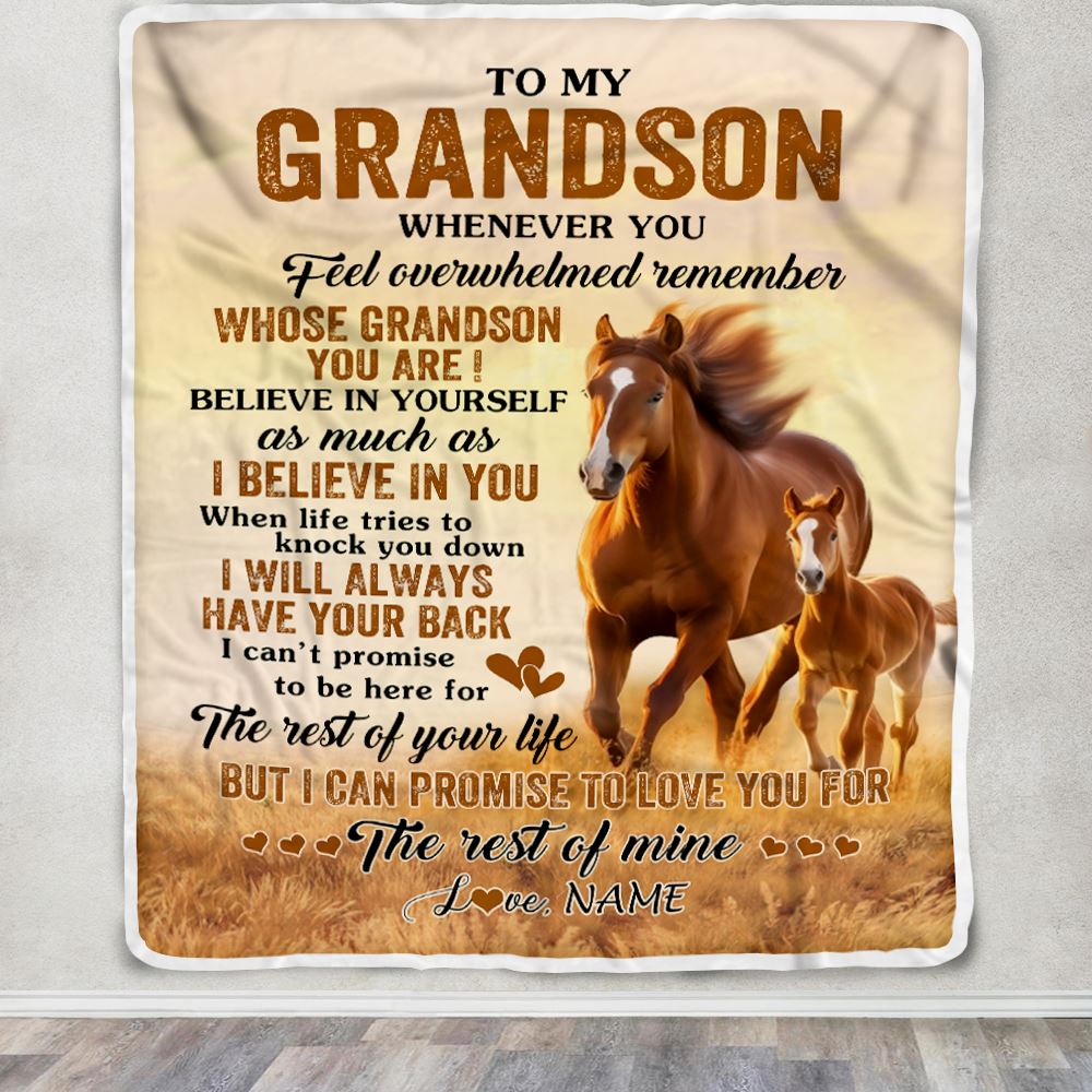 Personalized To My Grandson Blanket From Grandma Grandpa Whenever You Feel Horse Grandson Birthday Gifts Graduation Christmas Customized Fleece Throw Blanket | siriusteestore