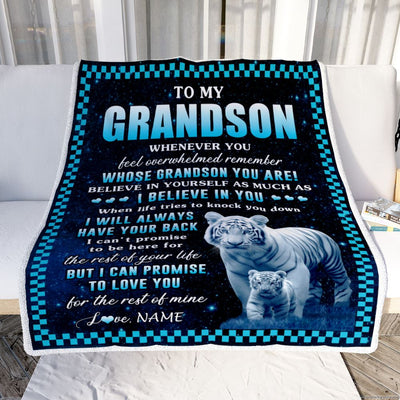 Personalized To My Grandson Blanket From Grandma Grandpa Whenever You Feel White Tiger Grandson Birthday Gifts Graduation Christmas Customized Fleece Blanket | siriusteestore