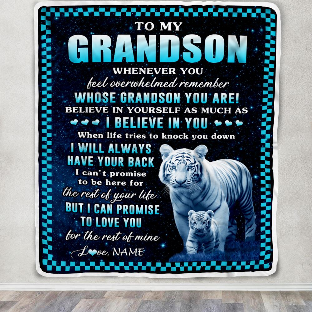 Personalized To My Grandson Blanket From Grandma Grandpa Whenever You Feel White Tiger Grandson Birthday Gifts Graduation Christmas Customized Fleece Blanket | siriusteestore
