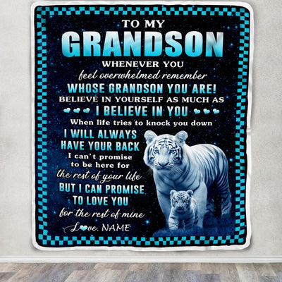 Personalized To My Grandson Blanket From Grandma Grandpa Whenever You Feel White Tiger Grandson Birthday Gifts Graduation Christmas Customized Fleece Blanket | siriusteestore