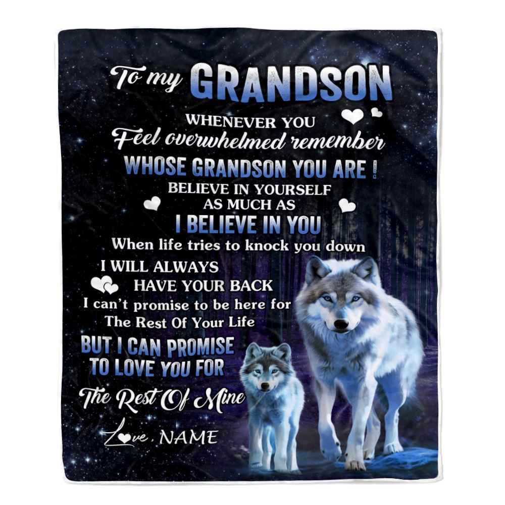 Personalized To My Grandson Blanket From Grandma Grandpa Whenever You Feel Wolf Grandson Birthday Gifts Graduation Christmas Customized Fleece Blanket | siriusteestore