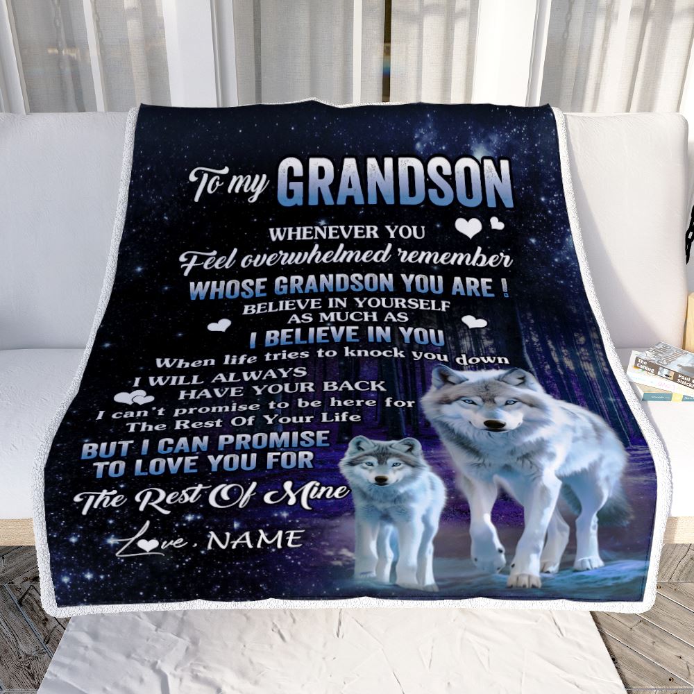 Personalized To My Grandson Blanket From Grandma Grandpa Whenever You Feel Wolf Grandson Birthday Gifts Graduation Christmas Customized Fleece Blanket | siriusteestore