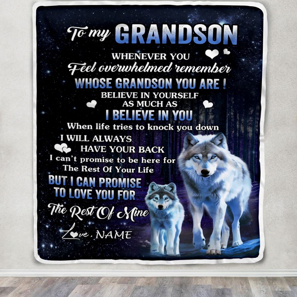 Personalized To My Grandson Blanket From Grandma Grandpa Whenever You Feel Wolf Grandson Birthday Gifts Graduation Christmas Customized Fleece Blanket | siriusteestore
