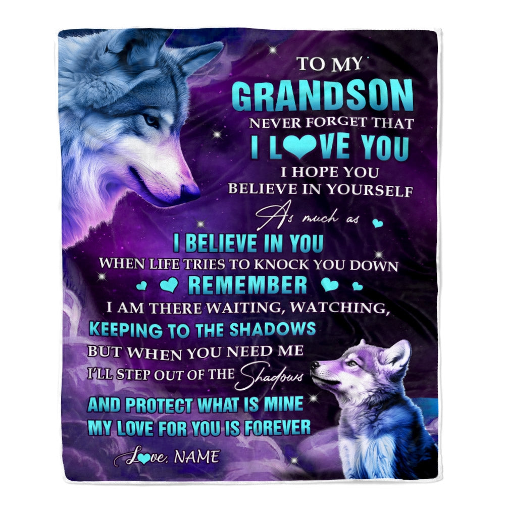 Personalized To My Grandson Blanket From Grandma Grandpa Wolf Moon My Love For You Is Forever Grandson Birthday Christmas Customized Fleece Blanket | siriusteestore
