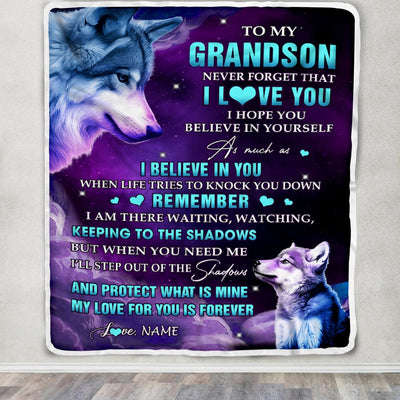 Personalized To My Grandson Blanket From Grandma Grandpa Wolf Moon My Love For You Is Forever Grandson Birthday Christmas Customized Fleece Blanket | siriusteestore
