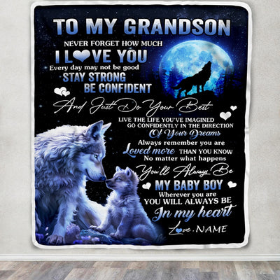 Personalized To My Grandson Blanket From Grandma Grandpa Wolf Never Forget How Much I Love You Grandson Birthday Christmas Customized Bed Fleece Blanket | siriusteestore
