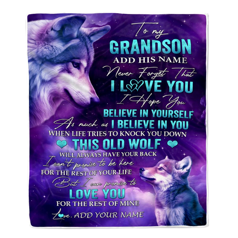 Personalized To My Grandson Blanket From Grandma Grandpa Wolf Never Forget I Love You Grandson Birthday Gifts Graduation Christmas Customized Fleece Blanket | siriusteestore