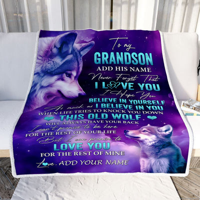 Personalized To My Grandson Blanket From Grandma Grandpa Wolf Never Forget I Love You Grandson Birthday Gifts Graduation Christmas Customized Fleece Blanket | siriusteestore