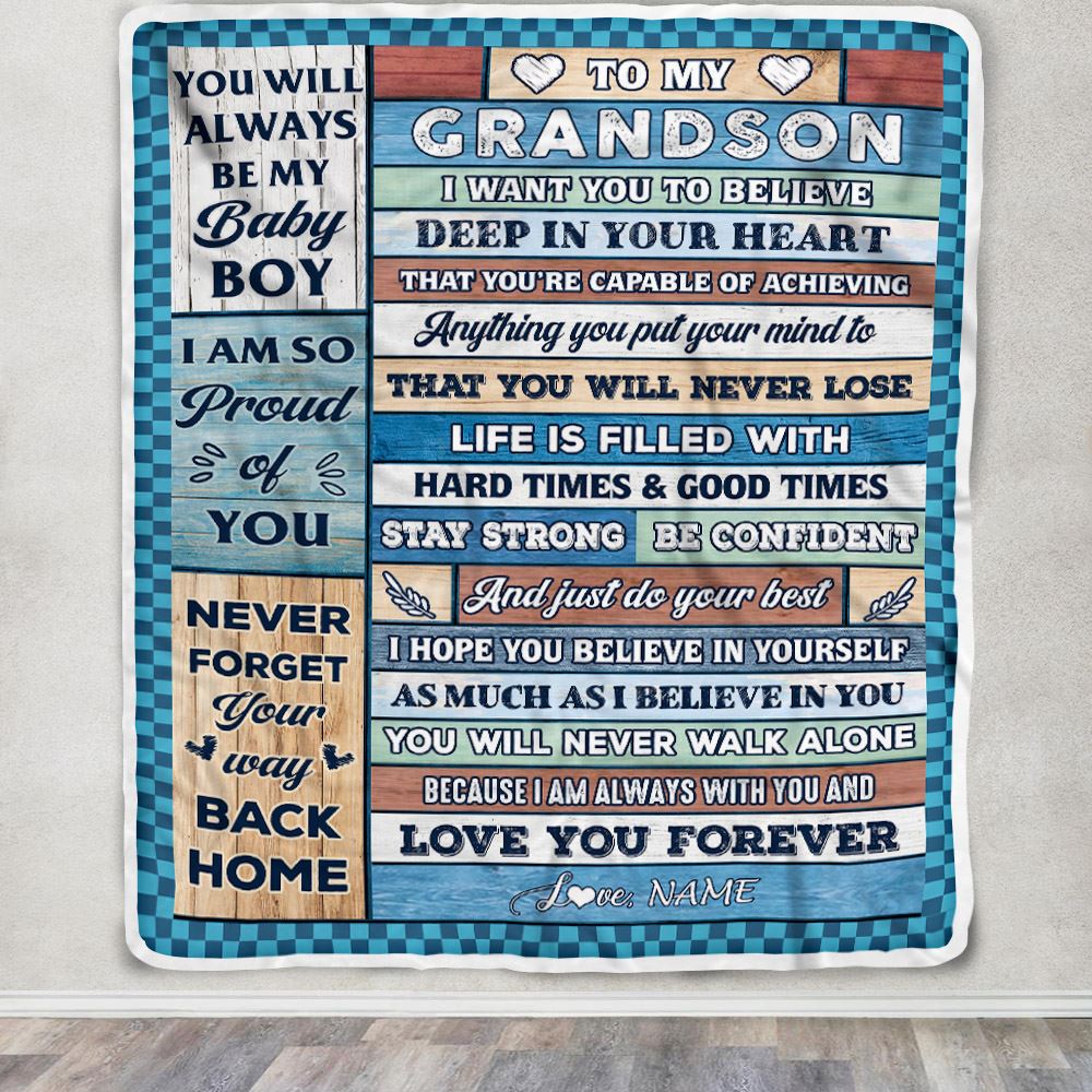 Personalized To My Grandson Blanket From Grandma Grandpa Wood Gifts For Grandson Going To College Birthday Graduation Christmas Customized Fleece Blanket | siriusteestore