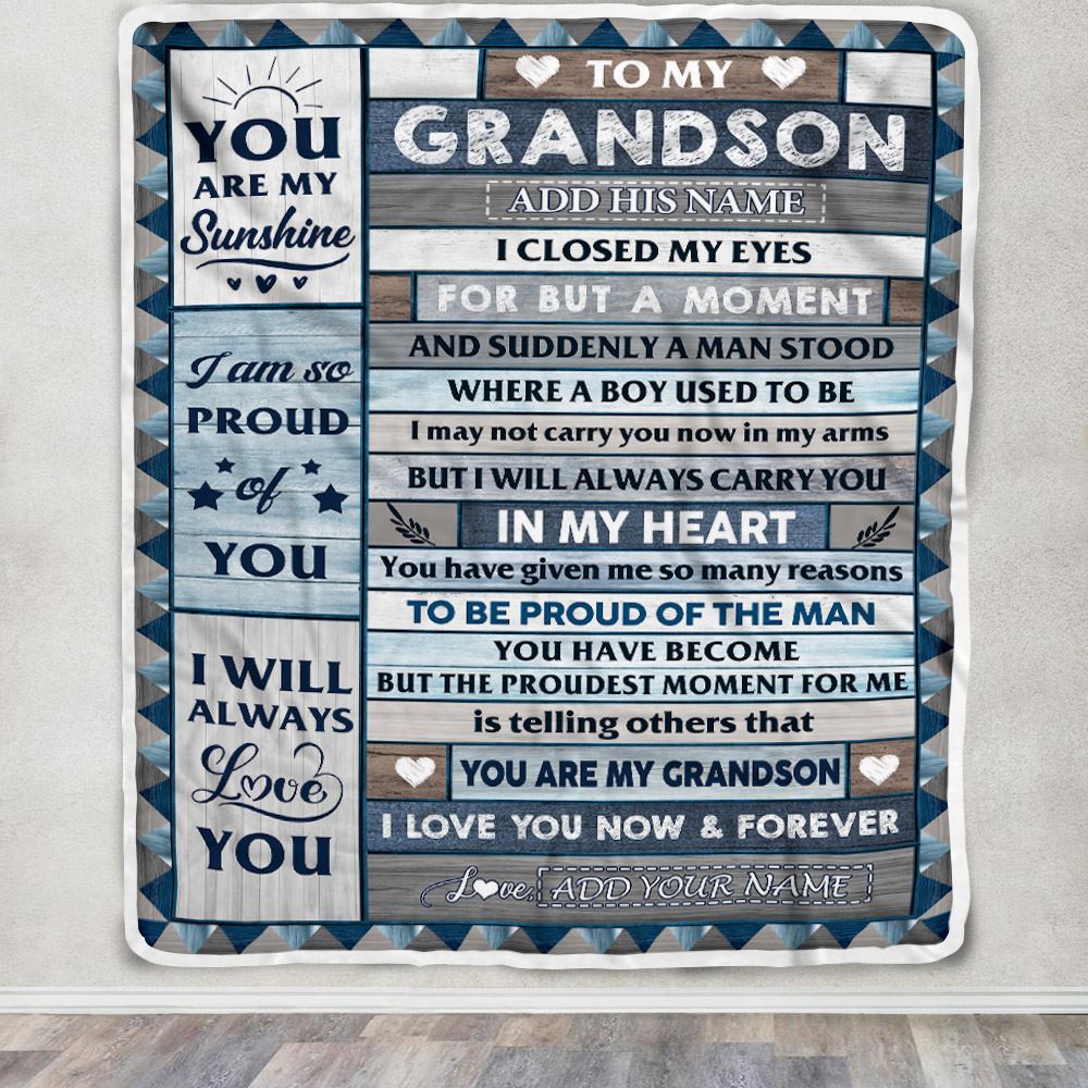 Personalized To My Grandson Blanket From Grandma Grandpa Wood I Closed My Eyes Gifts For Grandson Birthday Gifts Graduation Christmas Customized Fleece Blanket | siriusteestore