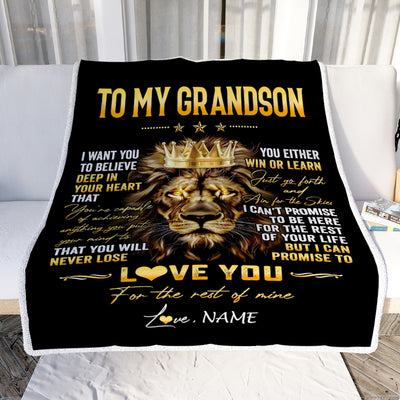 Personalized To My Grandson Blanket From Grandma Grandpa You Will Never Lose Lion Grandson Birthday Graduation Christmas Customized Fleece Throw Blanket | siriusteestore