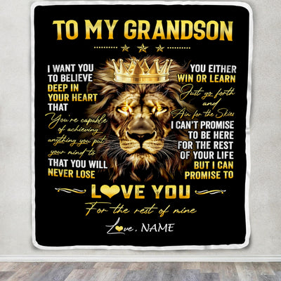 Personalized To My Grandson Blanket From Grandma Grandpa You Will Never Lose Lion Grandson Birthday Graduation Christmas Customized Fleece Throw Blanket | siriusteestore
