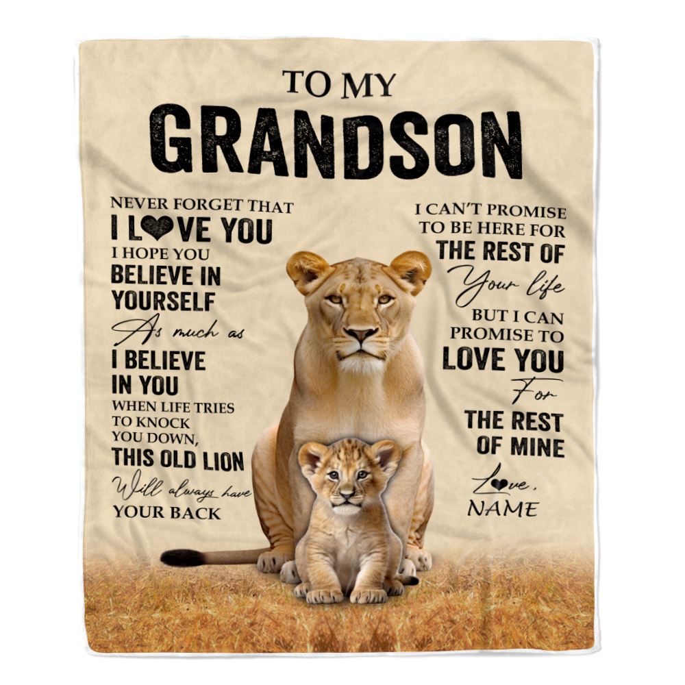 Personalized To My Grandson Blanket From Grandma Lion Never Forget That I Love You Grandson Birthday Gifts Christmas Customized Fleece Throw Blanket | siriusteestore
