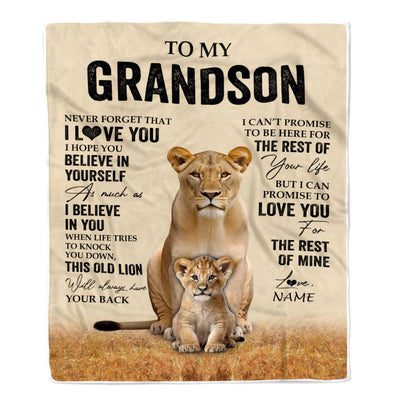 Personalized To My Grandson Blanket From Grandma Lion Never Forget That I Love You Grandson Birthday Gifts Christmas Customized Fleece Throw Blanket | siriusteestore