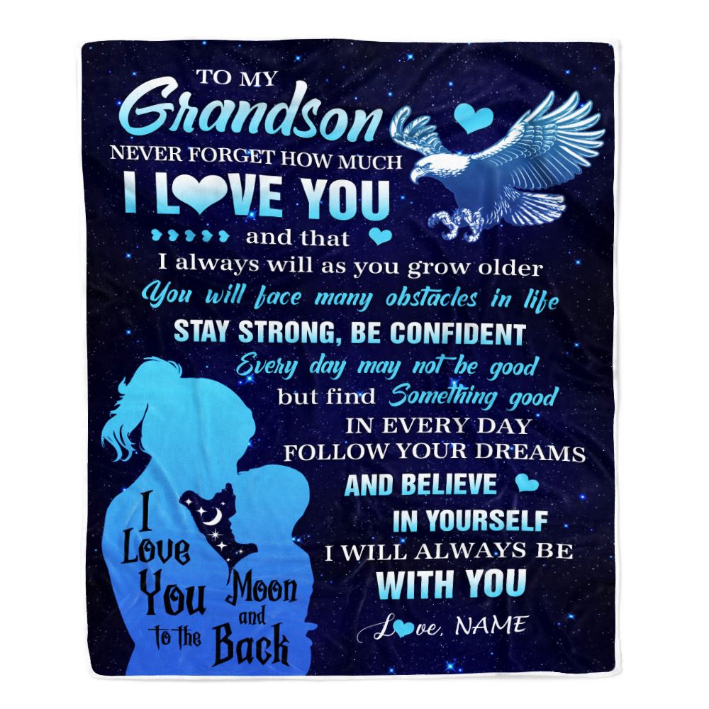 Personalized To My Grandson Blanket From Grandma Mimi Never Forget I Love You Eagle Grandson Gift Birthday Graduation Christmas Customized Fleece Throw Blanket | siriusteestore