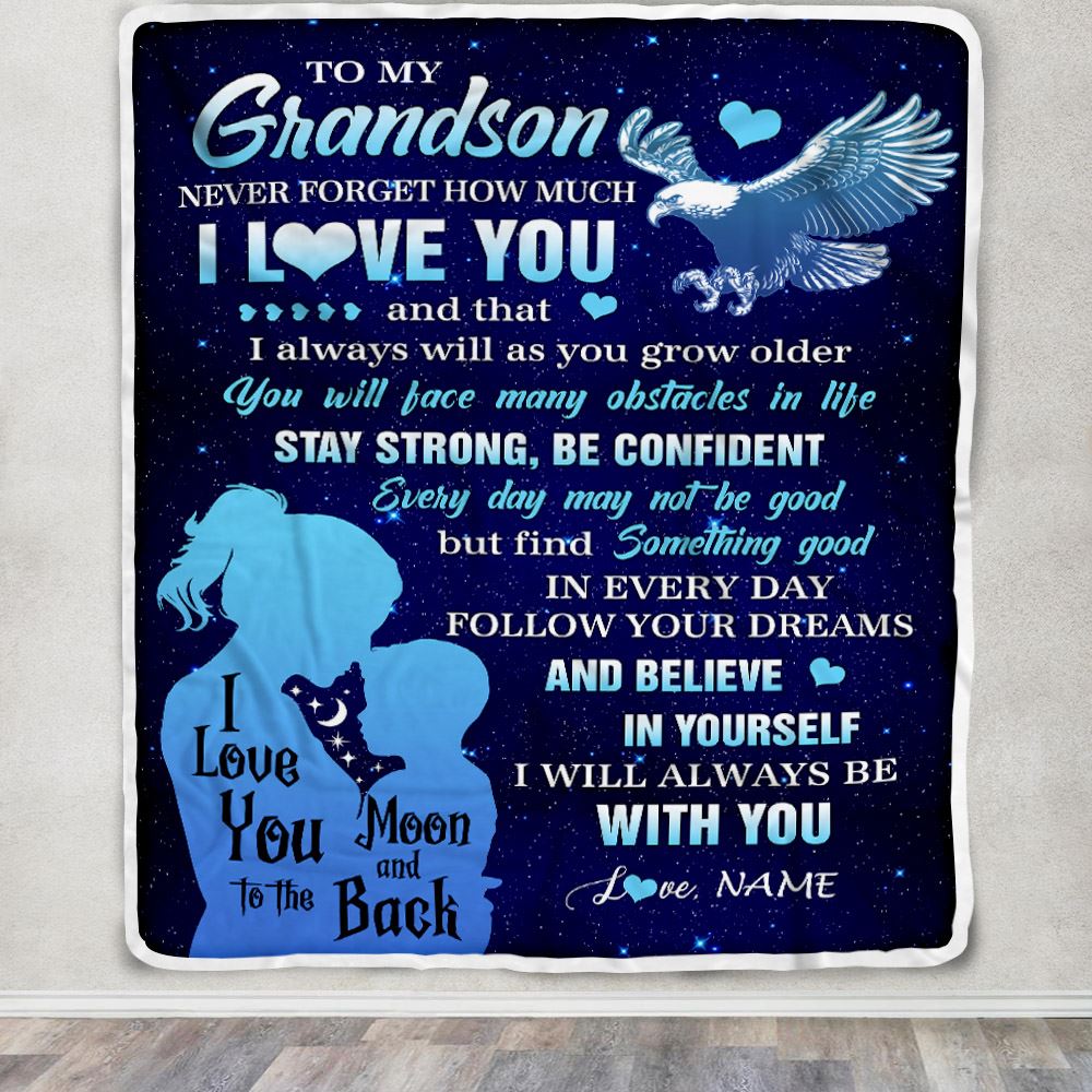 Personalized To My Grandson Blanket From Grandma Mimi Never Forget I Love You Eagle Grandson Gift Birthday Graduation Christmas Customized Fleece Throw Blanket | siriusteestore