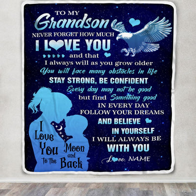 Personalized To My Grandson Blanket From Grandma Mimi Never Forget I Love You Eagle Grandson Gift Birthday Graduation Christmas Customized Fleece Throw Blanket | siriusteestore